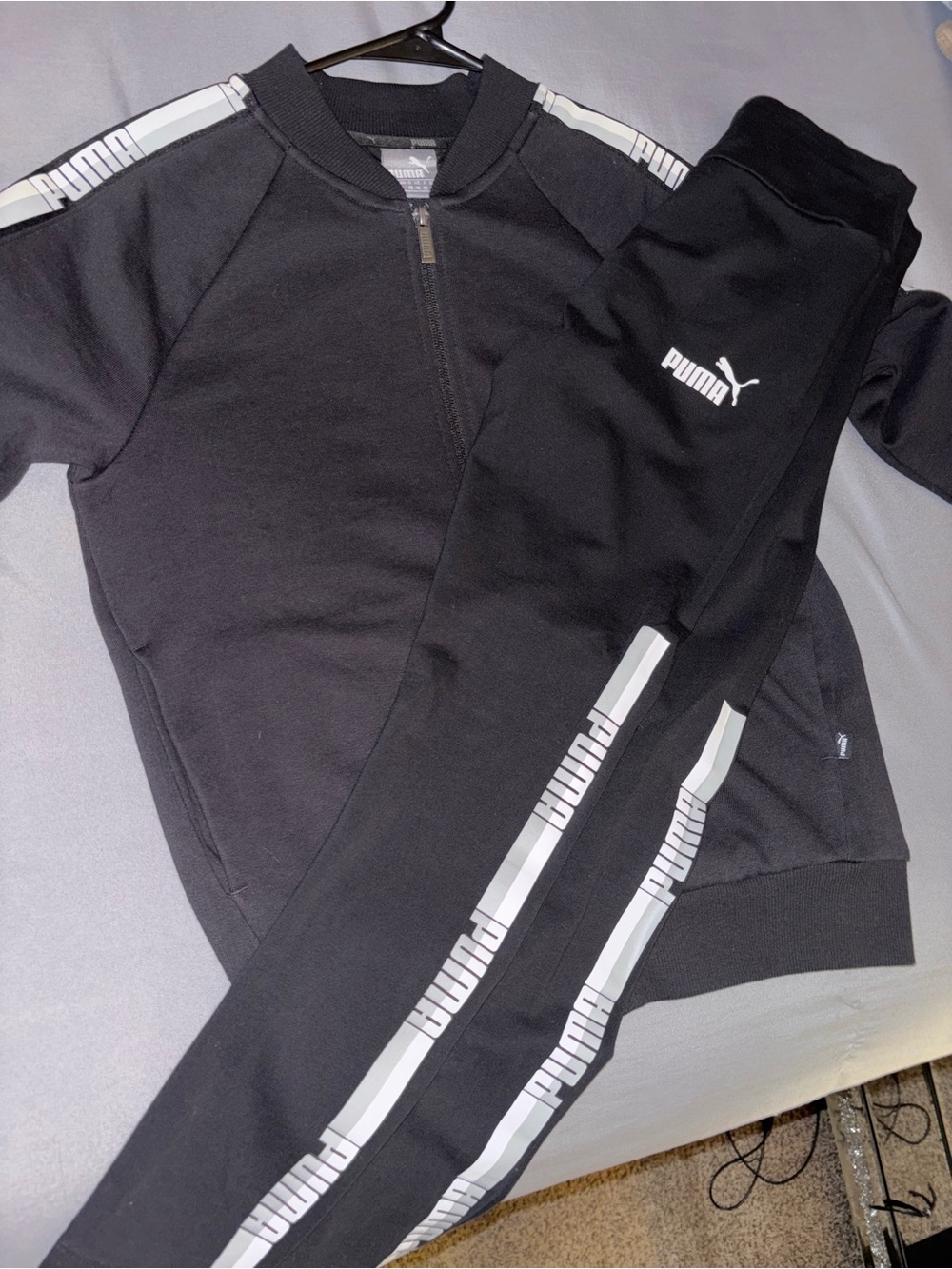 Puma Womens Black and White Logo Zip-Up Pajama Set